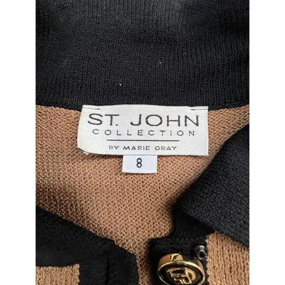 ST JOHN COLLECTION Tan & Black Cardigan Sweater - sz 8 - Picture 2 of 8